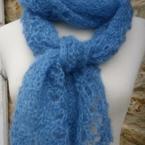 Echarpe chevrons bleuet mohair et soie