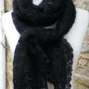 Echarpe chevrons noir mohair et soie