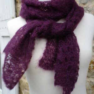 Echarpe chevrons prune mohair et soie